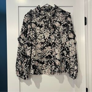 Express Black, White & Pink Floral Blouse